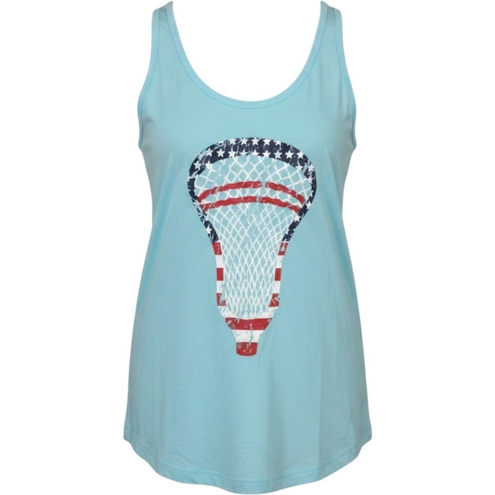 Zone Apparel patriotic American flag lacrosse stick graphic Racerback Tank 2XL